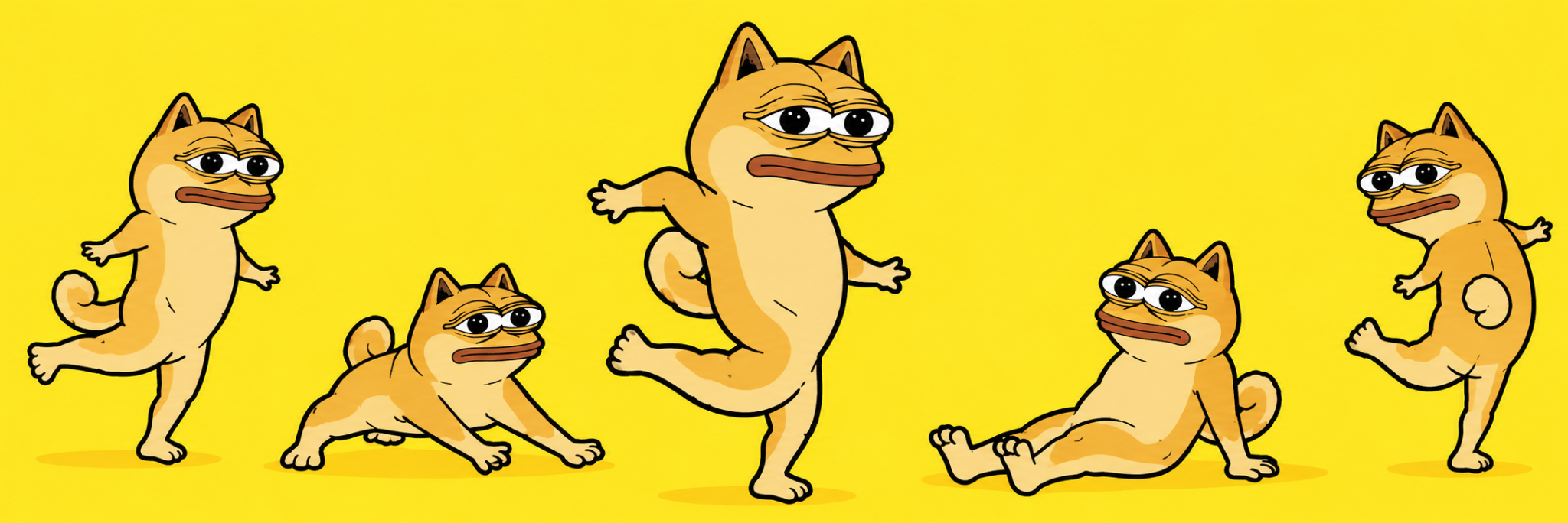 Five poses of the Spirit of Dope against bright yellow